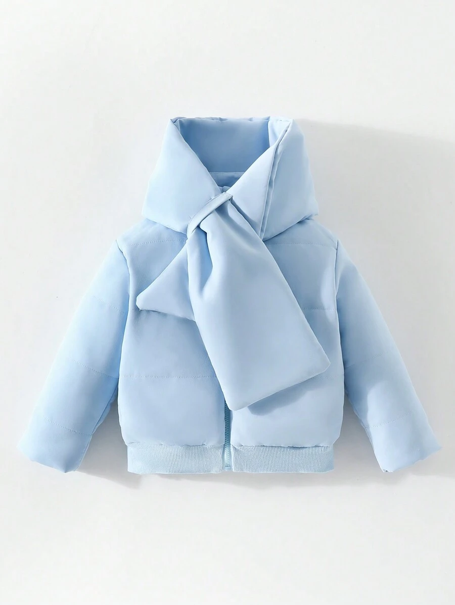 Baby Girl Solid Zip Up Jacket With Scarf - Baby Blue - View 1