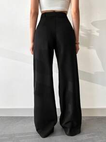 RueChic Solid High Waist Wide Leg Pants - Black - View 2