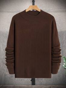 Manfinity Homme Men Solid Ribbed Knit Sweater - Coffee Brown - View 1