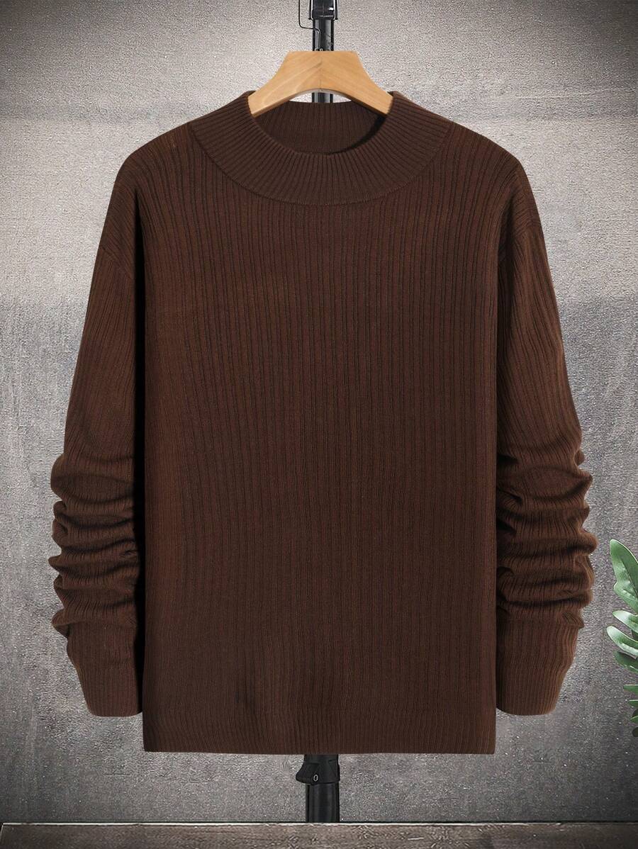 Manfinity Homme Men Solid Ribbed Knit Sweater - Coffee Brown - View 1