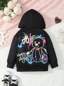 SHEIN Young Girl Solid Hooded Sweatshirt - Black - View 2