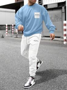 Manfinity Homme Men Letter Graphic Sweatshirt & Drawstring Waist Sweatpants - Multicolor - View 1