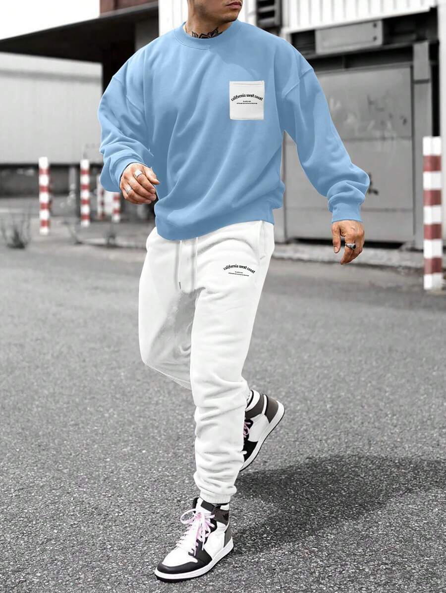 Manfinity Homme Men Letter Graphic Sweatshirt & Drawstring Waist Sweatpants - Multicolor - View 1