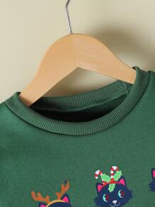 SHEIN Young Girl Christmas Print Sweatshirt & Leggings - Green - View 4