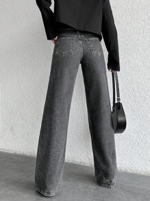EURMUSE High Waist Straight Leg Jeans - Grey - View 2