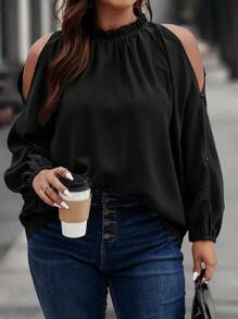 SHEIN Clasi Plus Cold Shoulder Blouse Fall Cloth For Women - Black - View 3