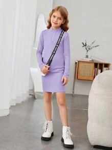 SHEIN Chica preadolescente Vestido ajustado de cuello alto con cremallera media