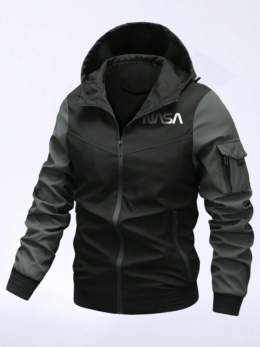 Manfinity Homme Nam Đồ họa Chữ cái Khối màu áo có mũ Áo khoác - màu đen - Xem 1