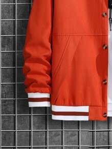 Manfinity Homme Men Letter Patched Striped Trim Drop Shoulder Varsity Jacket - Orange - View 4