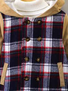 SHEIN Young Boy 1pc Plaid Print Hooded Thermal Lined Padded Coat - Multicolor - View 8