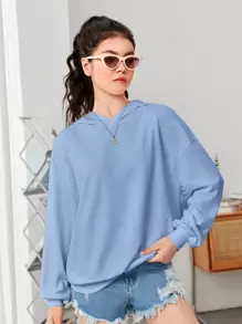 SHEIN Teen Girl Slogan Graphic Drop Shoulder Hoodie - Baby Blue - View 2