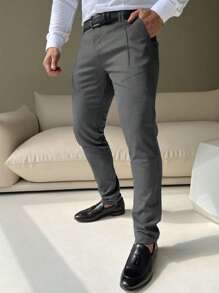 Manfinity Mode Men Slant Pocket Suit Pants Without Belt - Grey - View 3