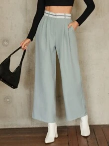 SHEIN Essnce High Waist Wide Leg Suit Pants - Baby Blue - View 5