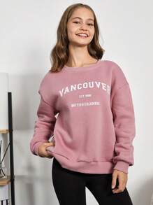 RueChic Teen Girl Letter Graphic Drop Shoulder Pullover - Pink - View 1