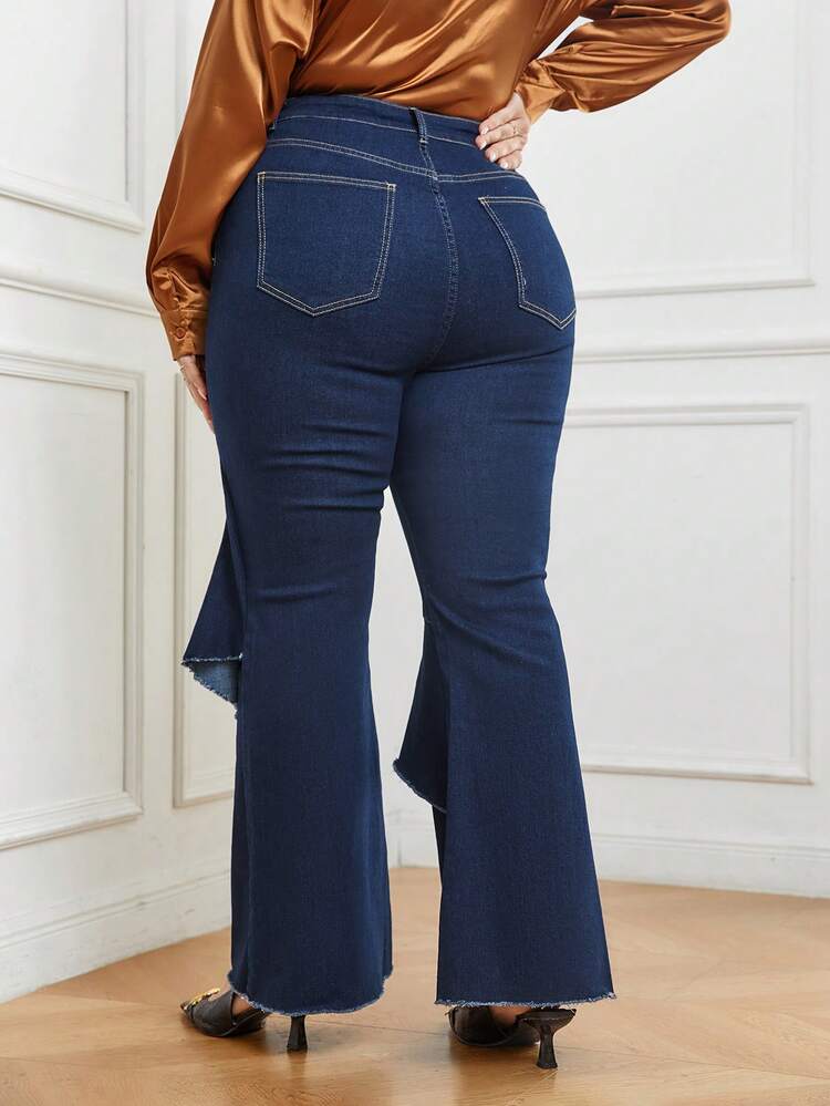Plus High Waist Ruffle Trim Flare Leg Jeans