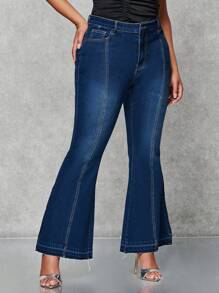 SHEIN BAE Plus High Waist Flare Leg Jeans - Blue - View 1