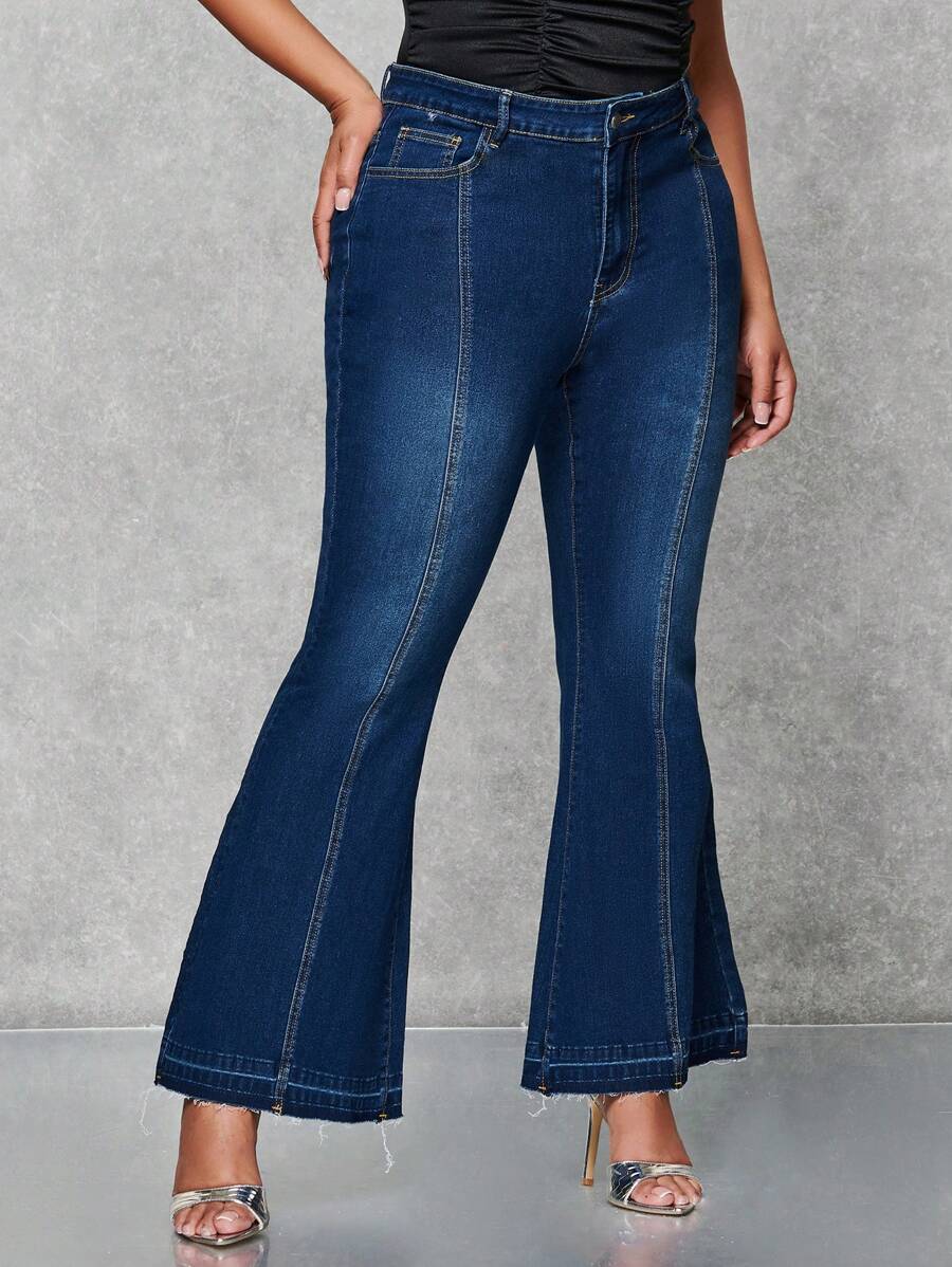 SHEIN BAE Plus High Waist Flare Leg Jeans - Blue - View 1