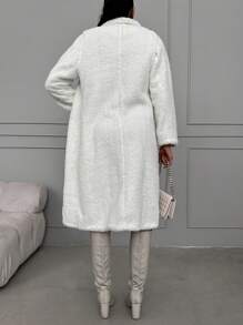EURMUSE Lapel Neck Single Button Teddy Coat - White - View 2