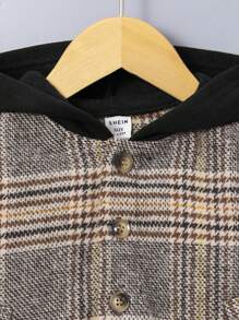 SHEIN Baby Boy Houndstooth Print Hooded Coat Without Sweater - Multicolor - View 5
