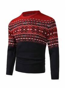 Manfinity Homme 男士幾何圖案套頭毛衣 - 彩色 - 查看 1