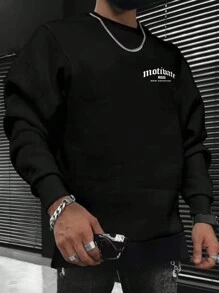 RueChic Men Letter Graphic Sweatshirt - Black - View 1