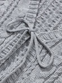 SHEIN Unity Tie Front Cable Knit Cardigan - Grey - View 6