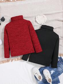 SHEIN Young Boy 2pcs Letter Patched Detail Turtle Neck Tee - Multicolor - View 2