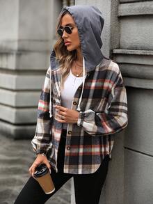 SHEIN LUNE In kẻ sọc Thả vai Dây rút Áo trùm đầu - Nhiều màu - Xem 6