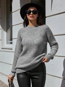 EURMUSE Suéter de punto de unicolor casual para mujer, otoño/invierno - Gris - Ver 1