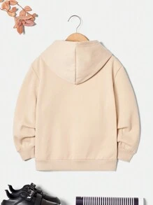 RueChic Tween Boy Japanese Letter Graphic Kangaroo Pocket Hoodie