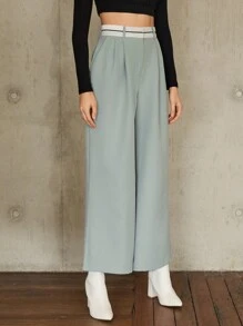 SHEIN Essnce High Waist Wide Leg Suit Pants - Baby Blue - View 6