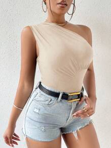 VaVaBold 單肩素色上衣 - 杏色 - 查看 3