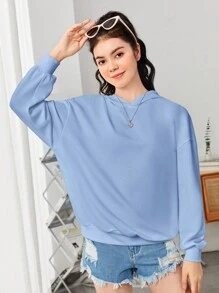 SHEIN Teen Girl Slogan Graphic Drop Shoulder Hoodie - Baby Blue - View 4