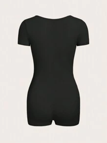 SHEIN EZwear Solid Ruched Bust Unitard Romper - Black - View 2