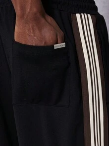 SUMWON Athletic Track Pants With Side Stripes Drawstring Waist Sleek Sporty Modern Lifestyle Pants Training Athletics Gym Wear - Black - View 6