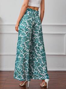 SHEIN Frenchy Bản in nhiệt đới Cao eo Quần ống rộng - màu xanh lá - Xem 2