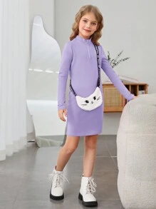 SHEIN Chica preadolescente Vestido ajustado de cuello alto con cremallera media