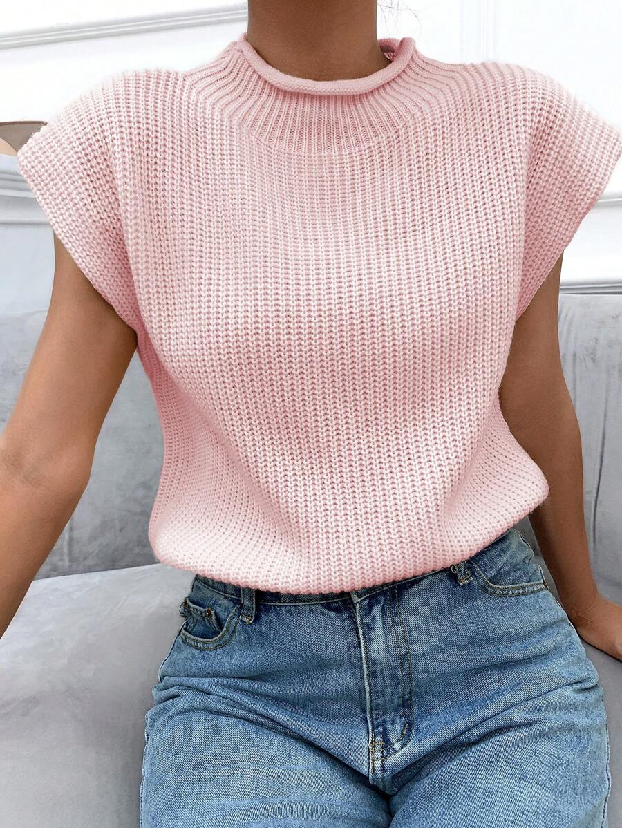 SHEIN Frenchy Chất rắn Cổ giả Áo len vest - Hồng - Xem 1