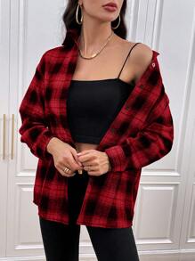 SHEIN LUNE Plaid Print Drop Shoulder Shirt - Multicolor - View 3