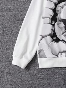 SHEIN Adolescent Garçon Football Imprimé Sweat-shirt & À Bande Contrastante Pantalon De Survêtement