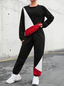 RueChic Colorblock Sweatshirt & Sweatpants - Multicolor - View 5