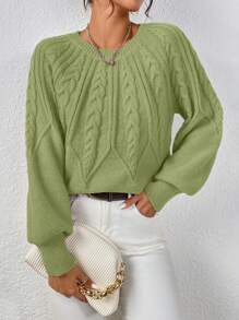 EMERY ROSE Áo len chui đầu tay raglan dệt kim kiểu cáp, thích hợp cho mùa thu đông. - Màu xanh Bạc hà - Xem 3