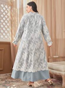 Mulvari Plus Flare Sleeve Eyelash Lace Overlay Dress