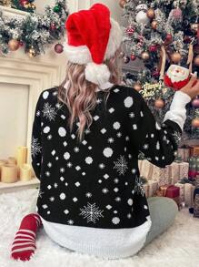 SHEIN LUNE 圣诞图案落肩针织套头衫秋冬毛衣 - 彩色 - 查看 2
