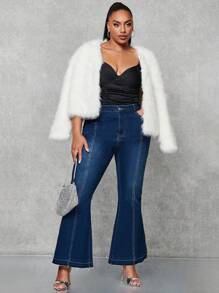 SHEIN BAE Plus High Waist Flare Leg Jeans - Blue - View 2