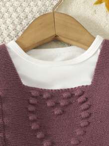 Baby Girl Ruffle Trim Bow Front Overall Knit Jumpsuit