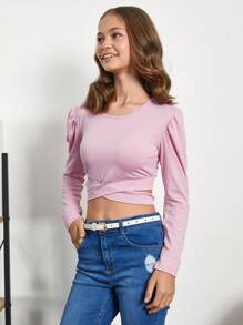 RueChic Tween Girl Solid Crisscross Cut Out Hem Tee - Lilac Purple - View 3