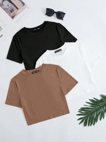 SHEIN Unity 3入組素色短款T恤 - 彩色 - 查看 1