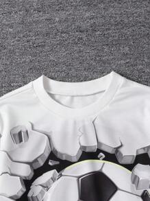 SHEIN Adolescent Garçon Football Imprimé Sweat-shirt & À Bande Contrastante Pantalon De Survêtement