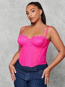 SHEIN BAE Hơn Mảnh Lace Áo yếm ôm sát ngực - Màu Hồng Tươi - Xem 6